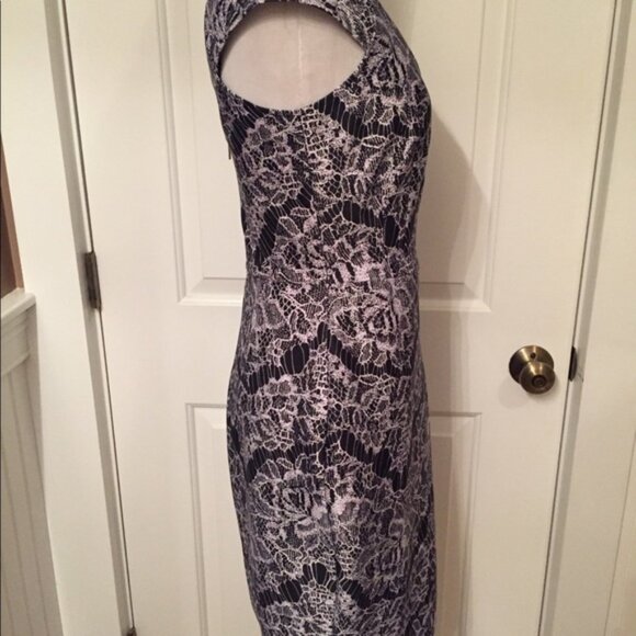 ALEXIA ADMOR DRESS STRETCH SHEATH BLACK WHITE LACE PRINT SIZE XS - Picture 5 of 8
